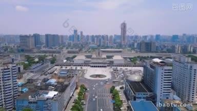 4K城市交通_航拍湖南长沙火车站交通